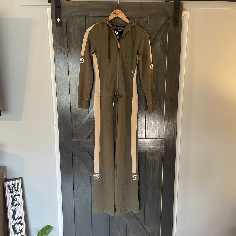 Rare! Women’s Vintage EckoRed Green/Tan Hooded Zip Jumpsuit Small